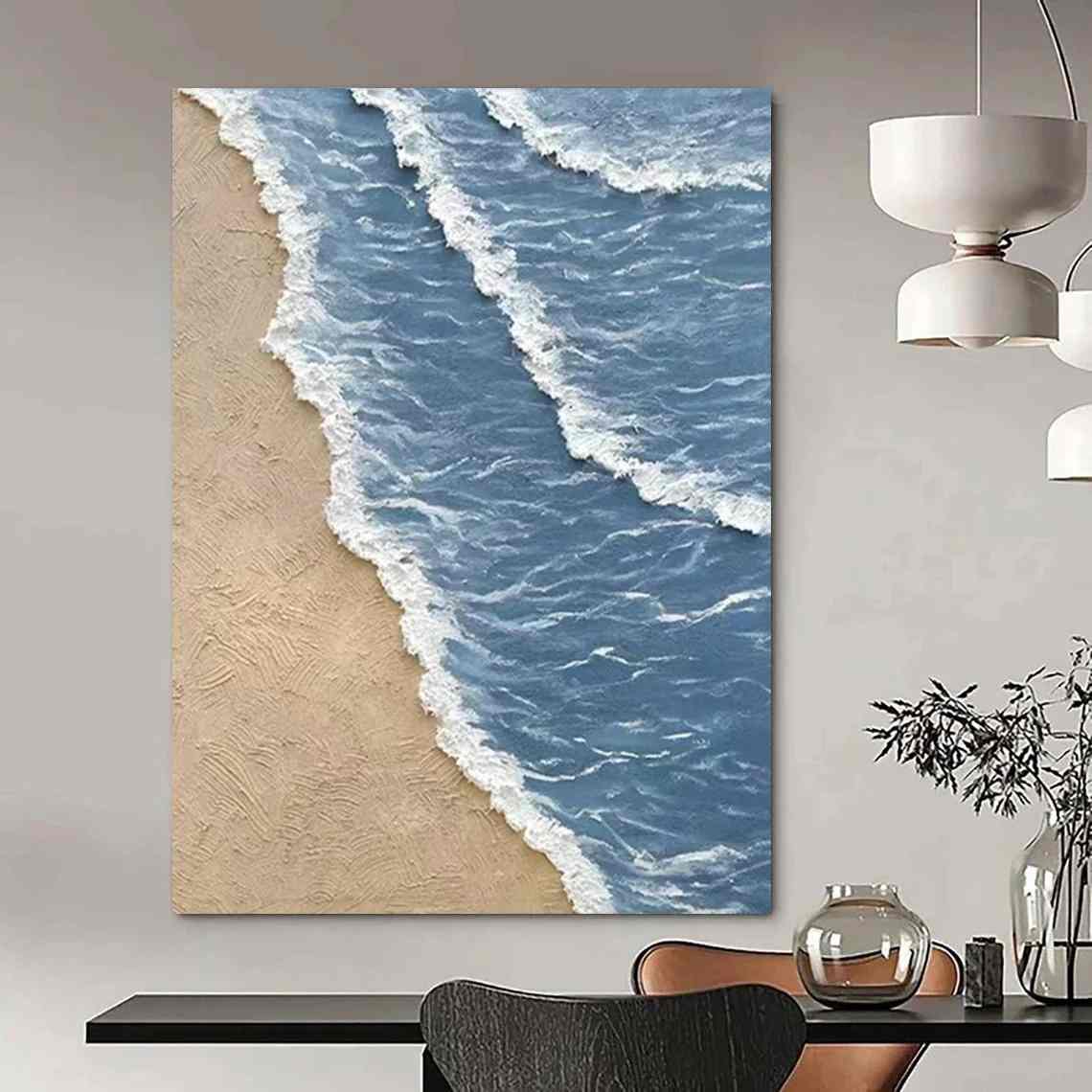 Hand-Painted Blue Scene - large wall art for living room